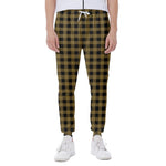 Dark Tan And Black Check Pattern Print Scuba Joggers