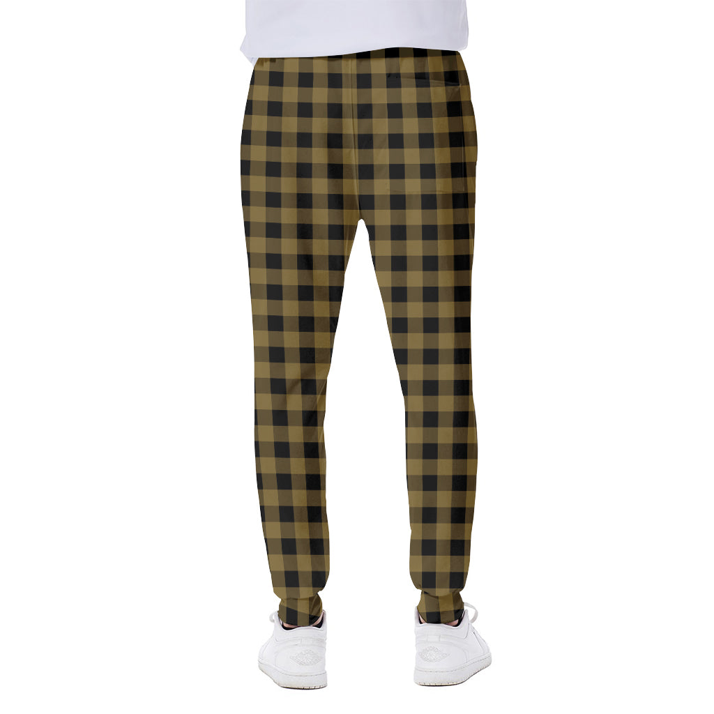 Dark Tan And Black Check Pattern Print Scuba Joggers