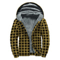 Dark Tan And Black Check Pattern Print Sherpa Lined Zip Up Hoodie