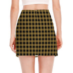 Dark Tan And Black Check Pattern Print Side Slit Mini Skirt