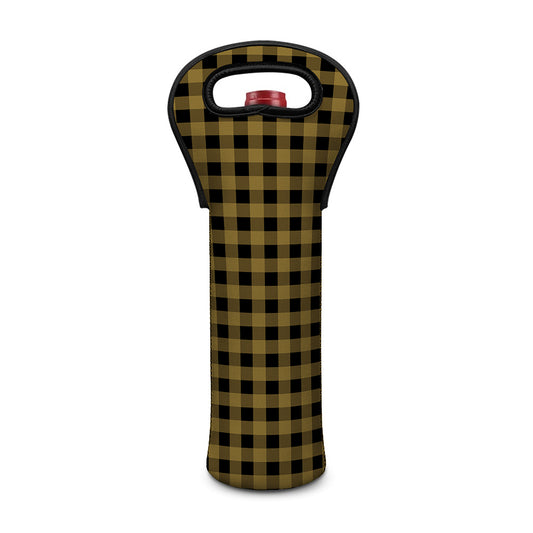 Dark Tan And Black Check Pattern Print Single Neoprene Wine Tote