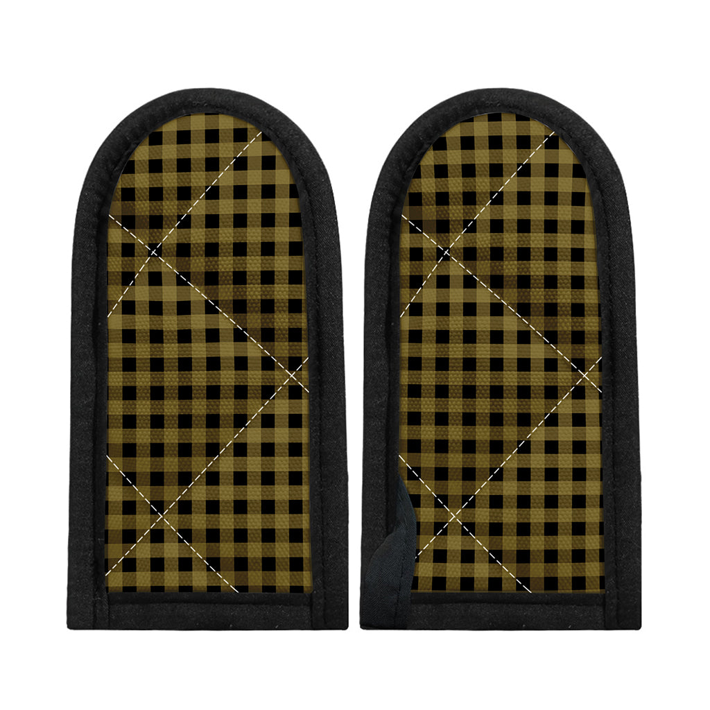 Dark Tan And Black Check Pattern Print Skillet Handle Cover