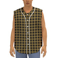 Dark Tan And Black Check Pattern Print Sleeveless Baseball Jersey