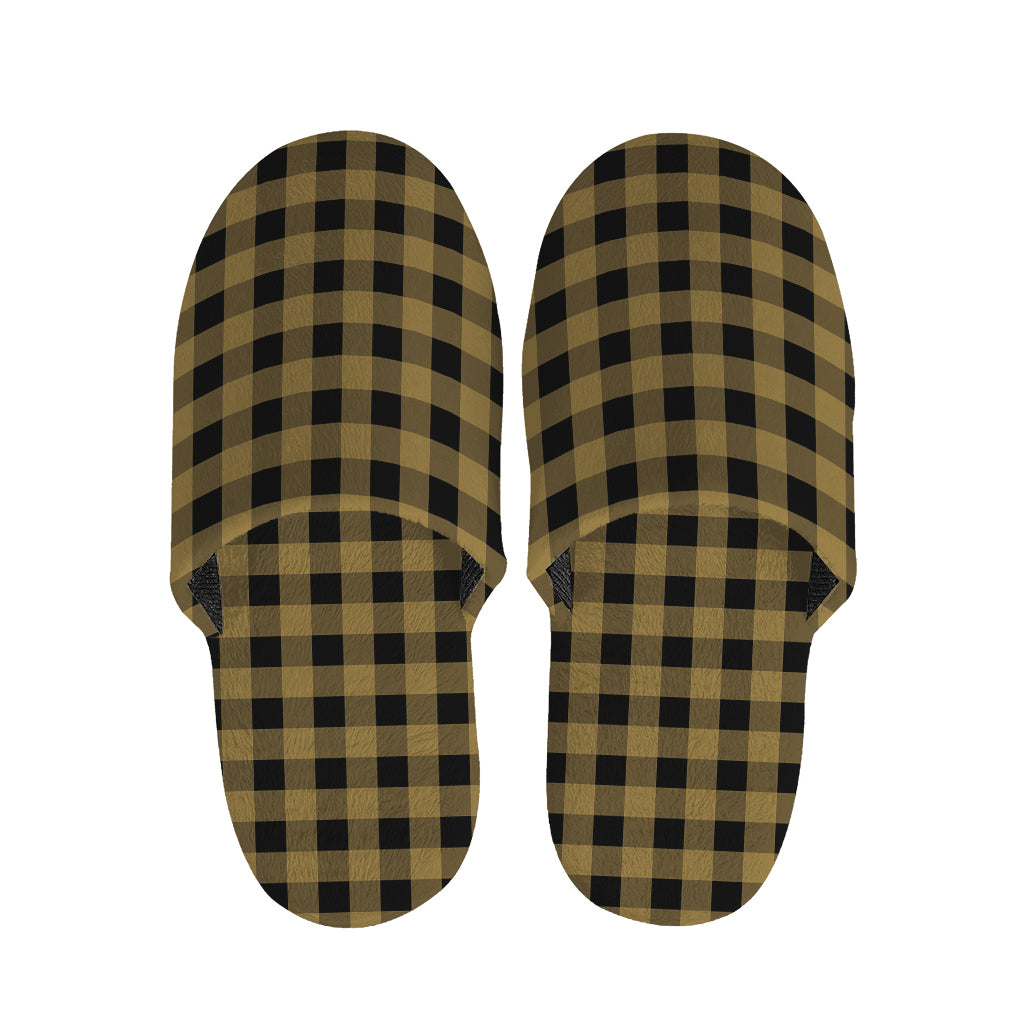 Dark Tan And Black Check Pattern Print Slippers