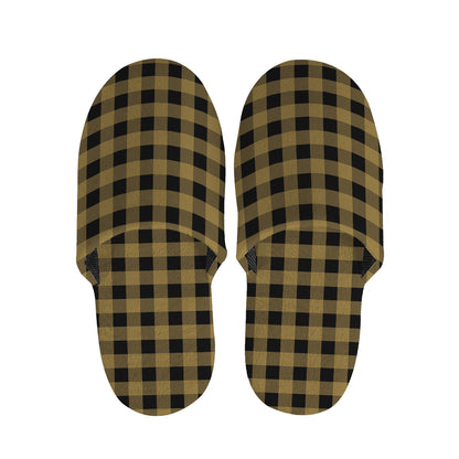 Dark Tan And Black Check Pattern Print Slippers