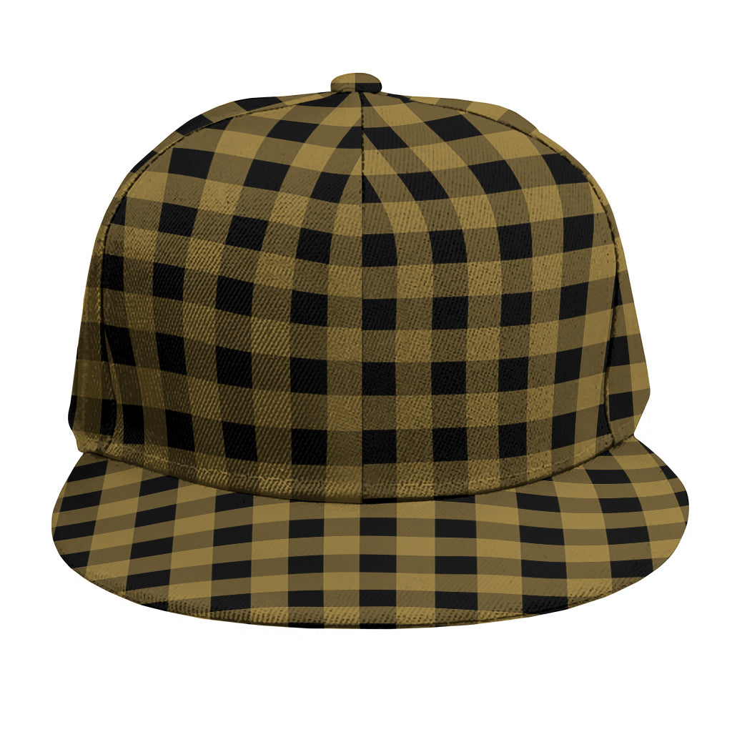 Dark Tan And Black Check Pattern Print Snapback Cap