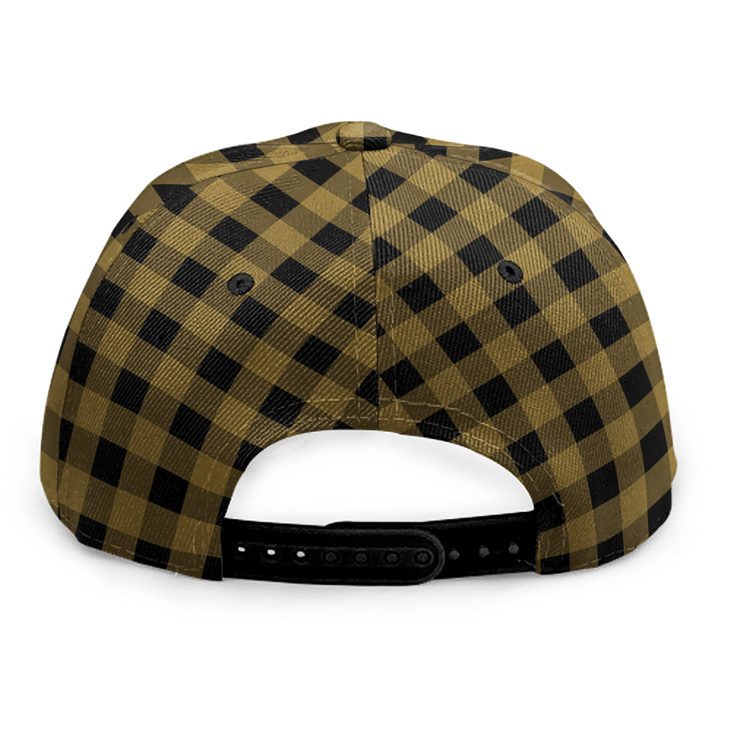 Dark Tan And Black Check Pattern Print Snapback Cap