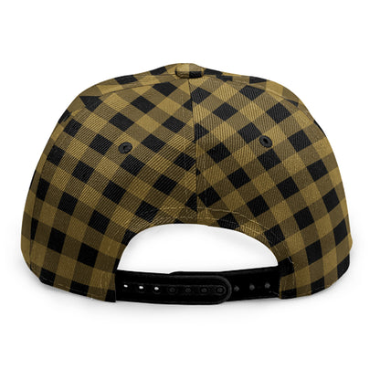 Dark Tan And Black Check Pattern Print Snapback Cap