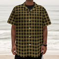 Dark Tan And Black Check Pattern Print Textured Short Sleeve Shirt