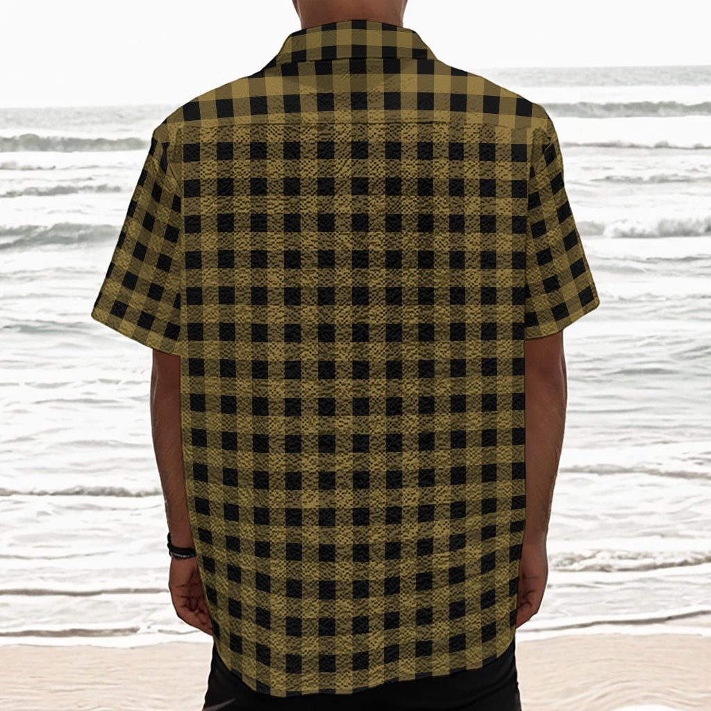 Dark Tan And Black Check Pattern Print Textured Short Sleeve Shirt
