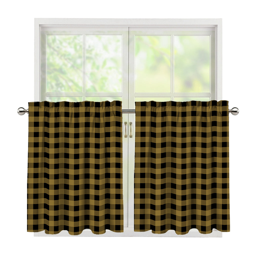 Dark Tan And Black Check Pattern Print Tier Curtains