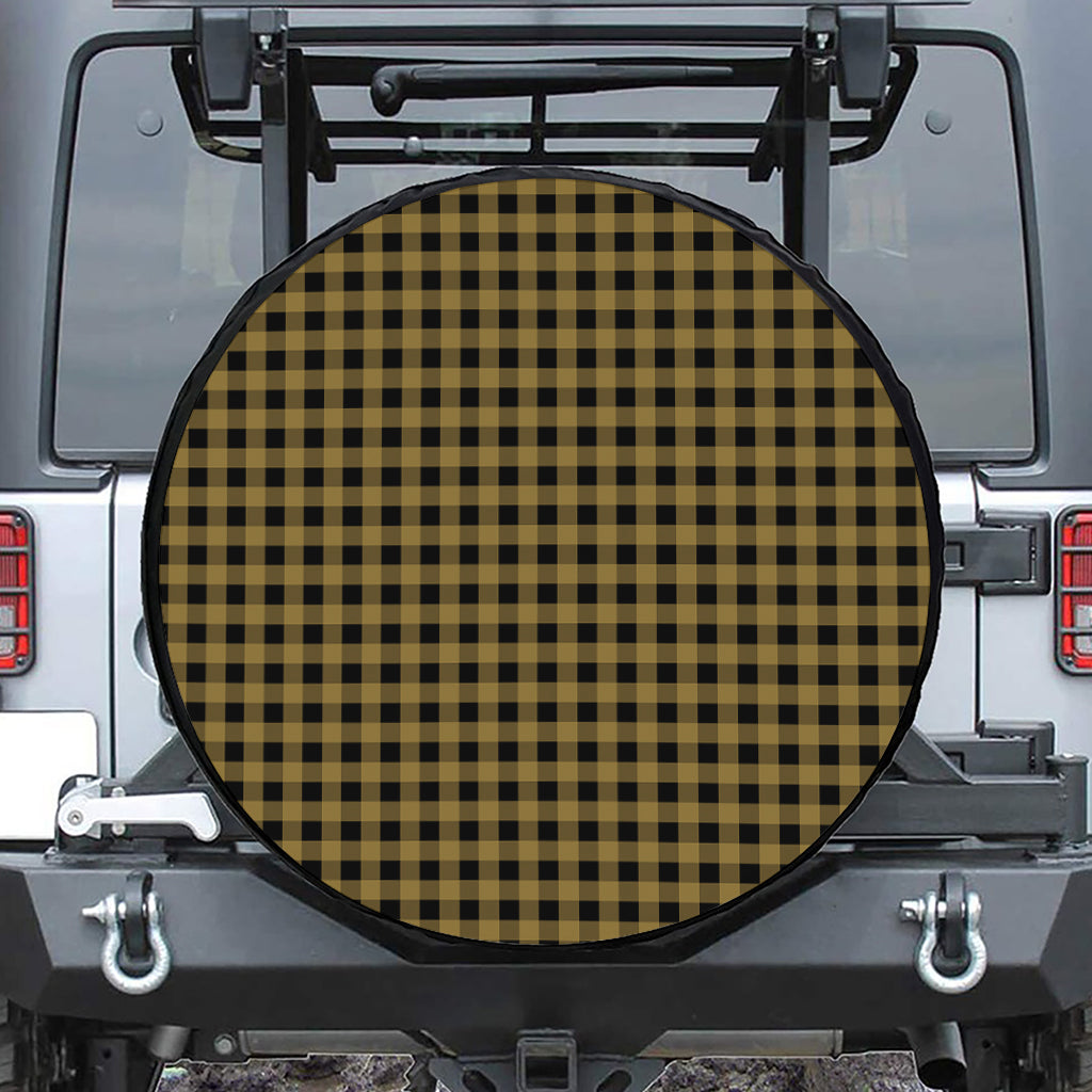 Dark Tan And Black Check Pattern Print Tire Cover