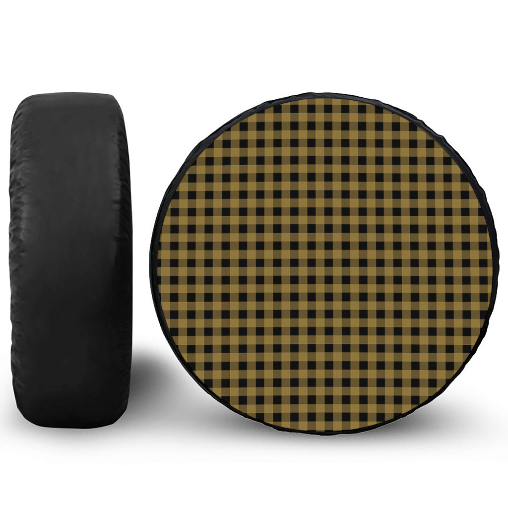 Dark Tan And Black Check Pattern Print Tire Cover