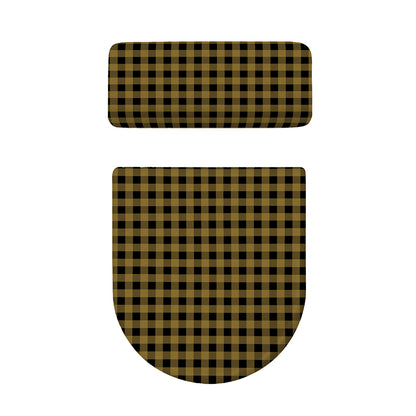 Dark Tan And Black Check Pattern Print Toilet Lid And Tank Cover Set