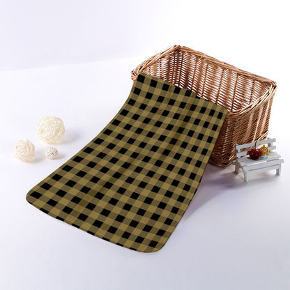 Dark Tan And Black Check Pattern Print Towel