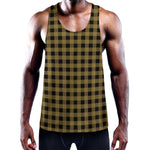 Dark Tan And Black Check Pattern Print Training Tank Top