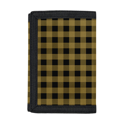 Dark Tan And Black Check Pattern Print Trifold Wallet