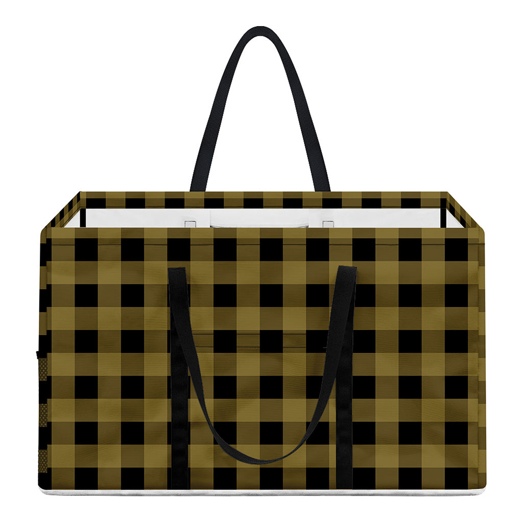 Dark Tan And Black Check Pattern Print Utility Tote Bag
