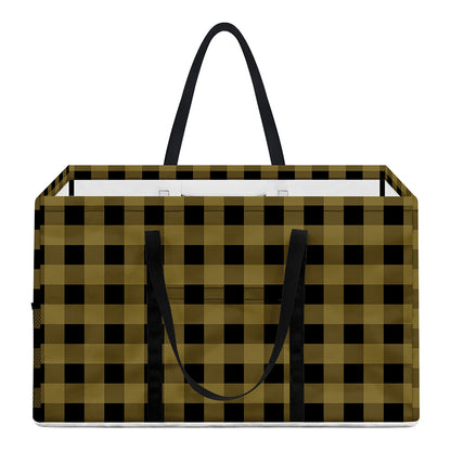 Dark Tan And Black Check Pattern Print Utility Tote Bag