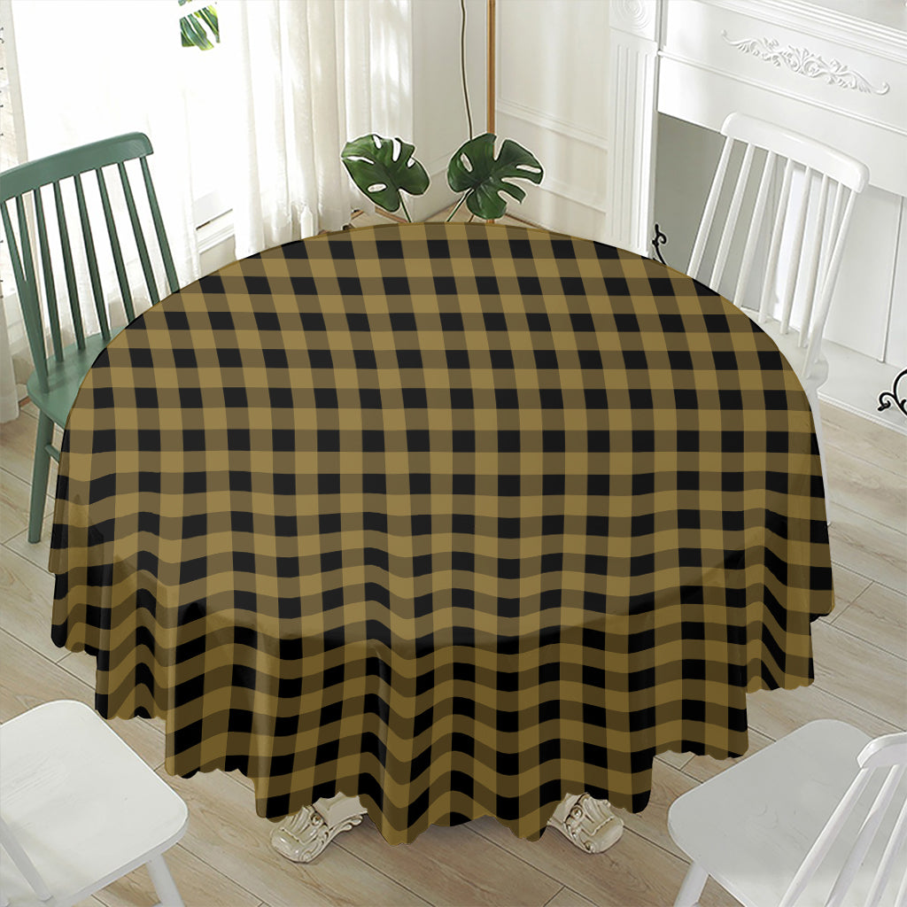 Dark Tan And Black Check Pattern Print Waterproof Round Tablecloth