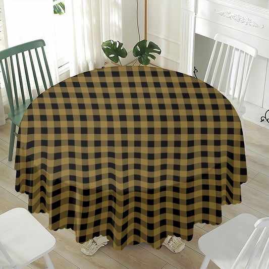 Dark Tan And Black Check Pattern Print Waterproof Round Tablecloth