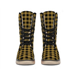 Dark Tan And Black Check Pattern Print Winter Boots