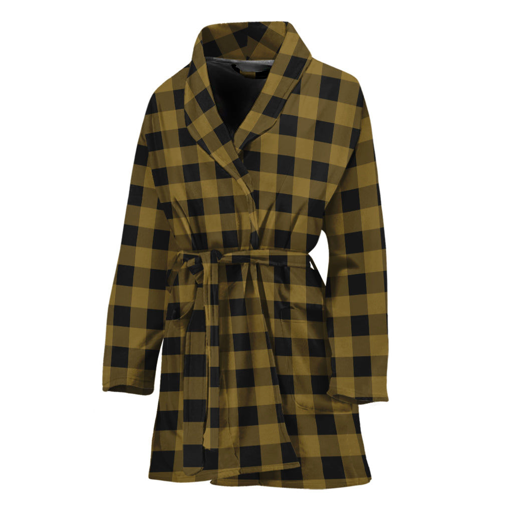 Dark Tan And Black Check Pattern Print Women's Bathrobe