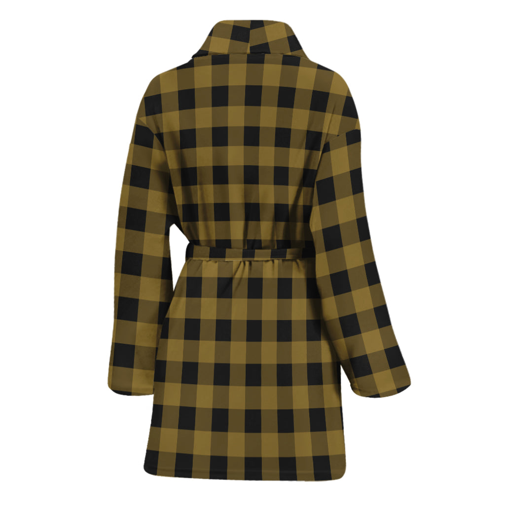 Dark Tan And Black Check Pattern Print Women's Bathrobe