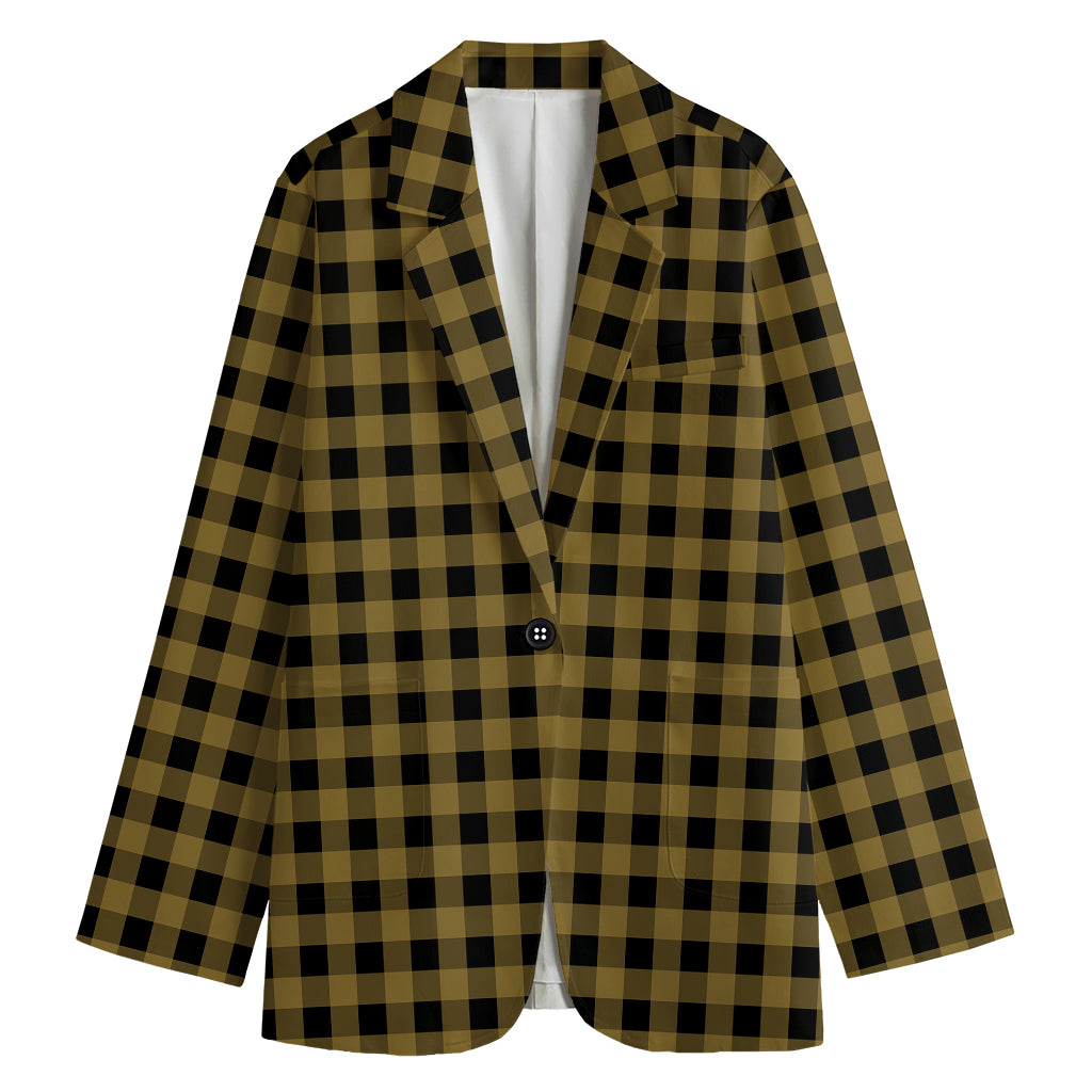 Dark Tan And Black Check Pattern Print Women's Blazer