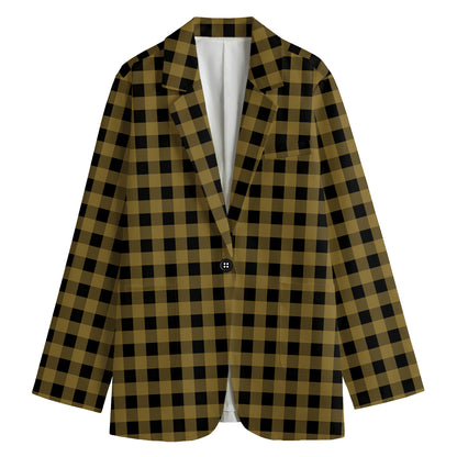 Dark Tan And Black Check Pattern Print Women's Blazer