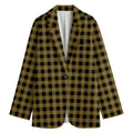 Dark Tan And Black Check Pattern Print Women's Cotton Blazer