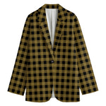 Dark Tan And Black Check Pattern Print Women's Cotton Blazer