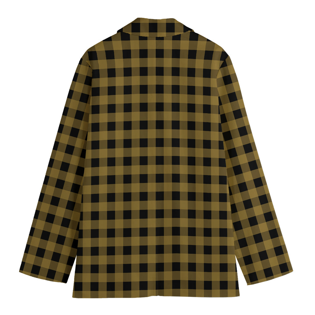 Dark Tan And Black Check Pattern Print Women's Cotton Blazer