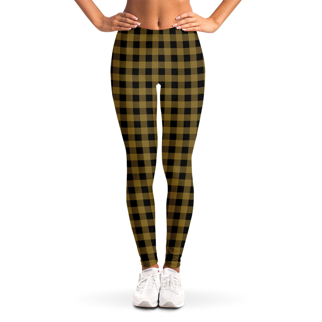 Dark Tan And Black Check Pattern Print Women's Leggings