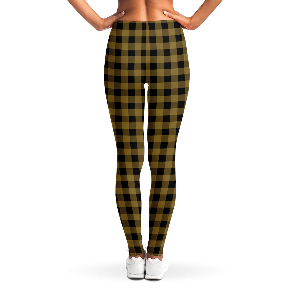 Dark Tan And Black Check Pattern Print Women's Leggings