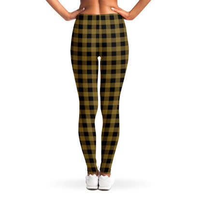 Dark Tan And Black Check Pattern Print Women's Leggings