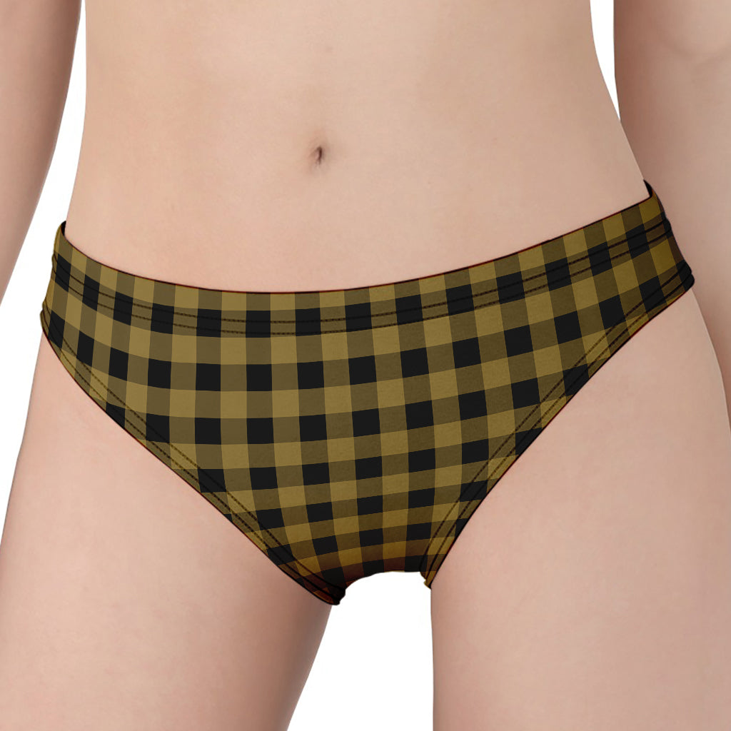 Dark Tan And Black Check Pattern Print Women's Panties