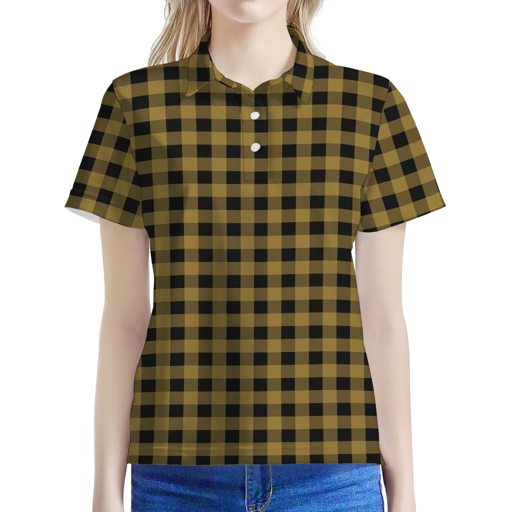 Dark Tan And Black Check Pattern Print Women's Polo Shirt