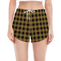 Dark Tan And Black Check Pattern Print Women's Split Running Shorts
