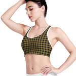 Dark Tan And Black Check Pattern Print Women's Sports Bra