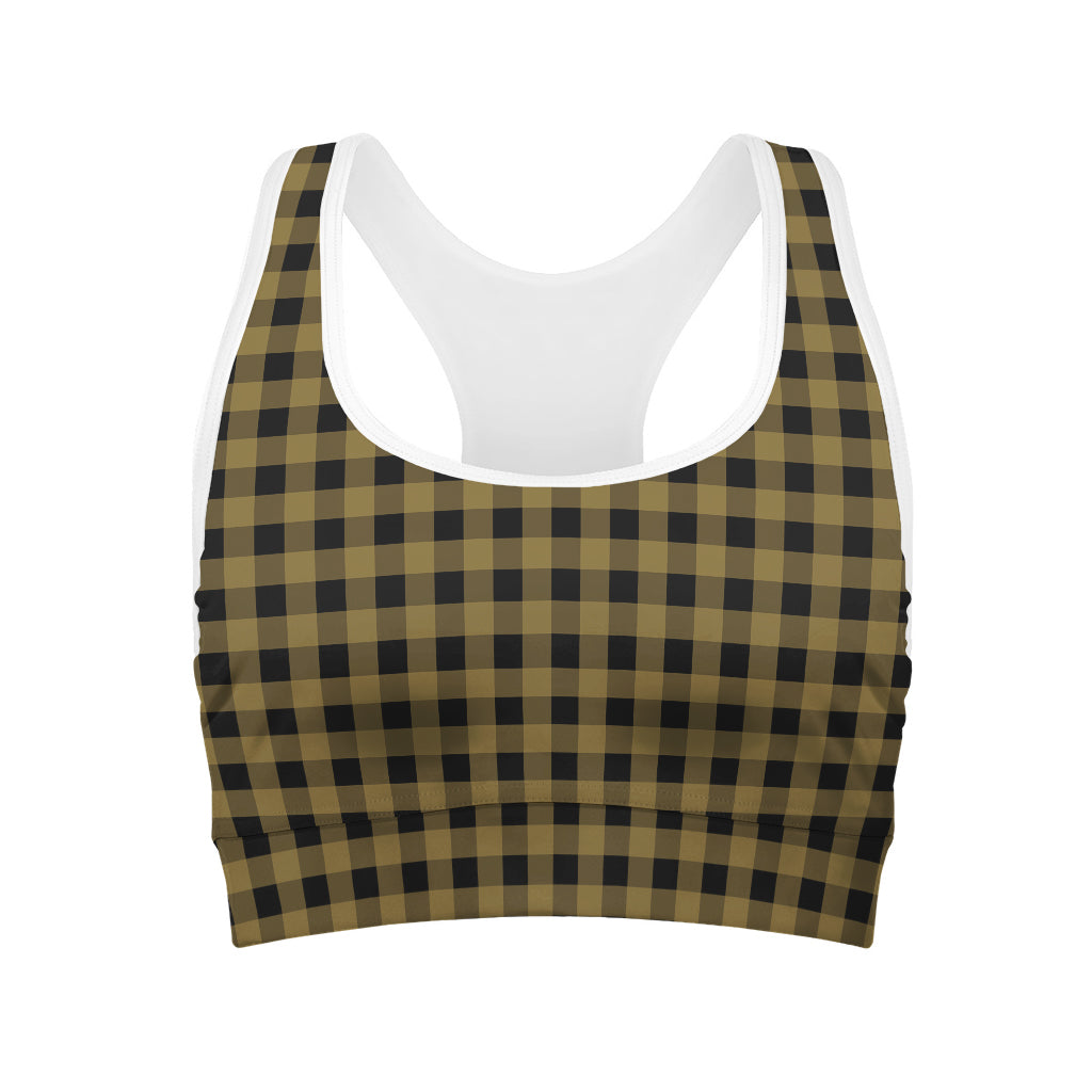 Dark Tan And Black Check Pattern Print Women's Sports Bra