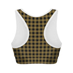 Dark Tan And Black Check Pattern Print Women's Sports Bra