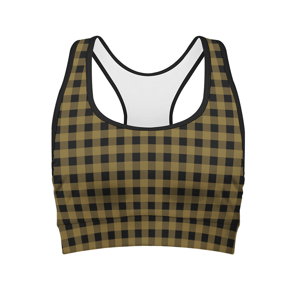 Dark Tan And Black Check Pattern Print Women's Sports Bra
