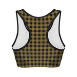 Dark Tan And Black Check Pattern Print Women's Sports Bra