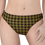 Dark Tan And Black Check Pattern Print Women's Thong