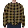 Dark Tan And Black Check Pattern Print Zip Sleeve Bomber Jacket