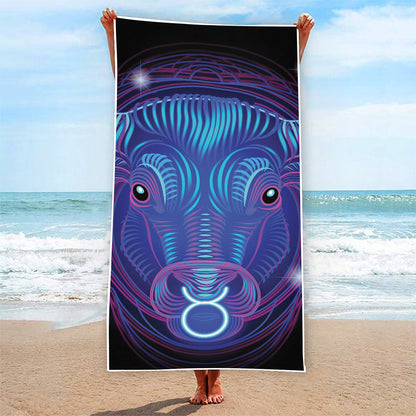 Dark Taurus Zodiac Sign Print Beach Towel