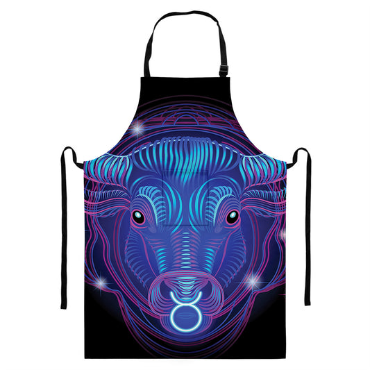 Dark Taurus Zodiac Sign Print Bib Apron With Pocket