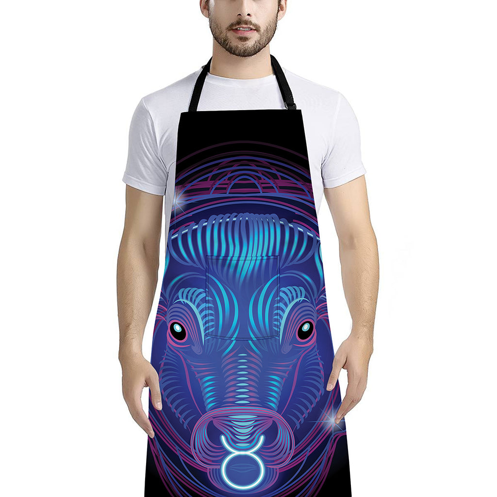 Dark Taurus Zodiac Sign Print Bib Apron With Pocket