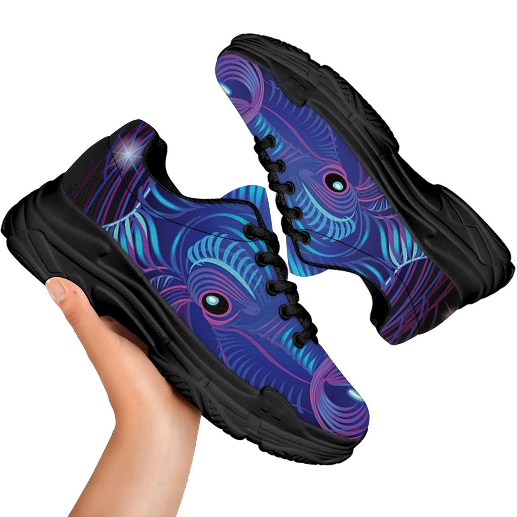 Dark Taurus Zodiac Sign Print Black Chunky Shoes